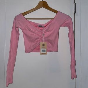 Pink Tiger Mist Off Shoulder Crop Top